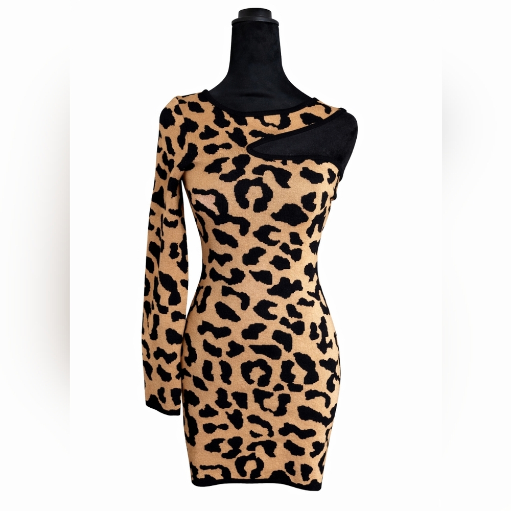 Cutout One-Shoulder Love Always Leopard Print Knit Dress Size Large